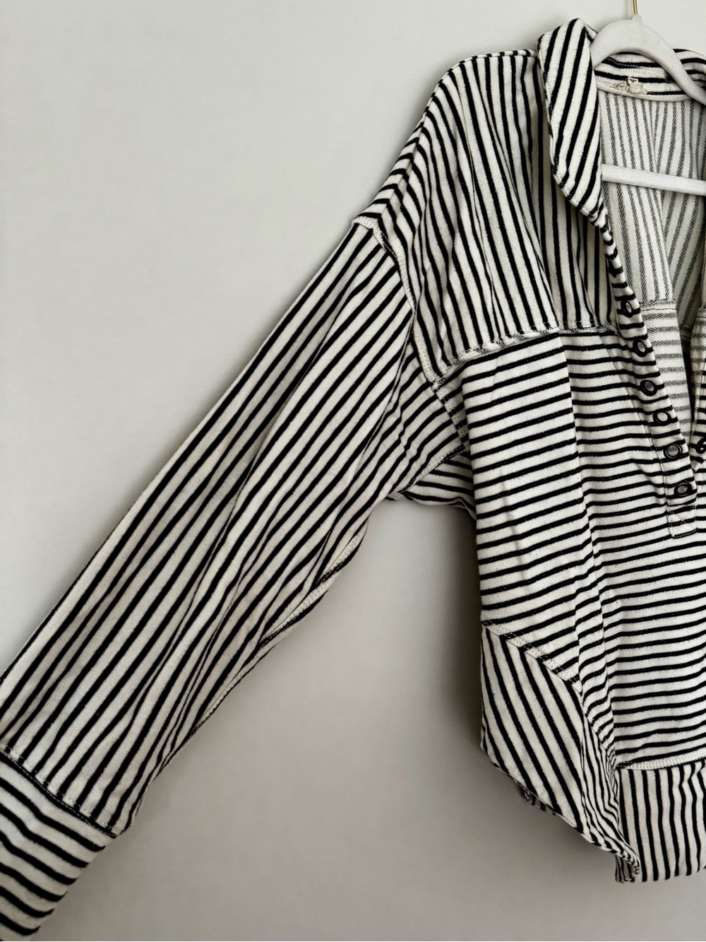 Anthro Pilcro Cotton Spliced Henley Top, Ivory / Black Stripe – Size Medium - Picture 4 of 8